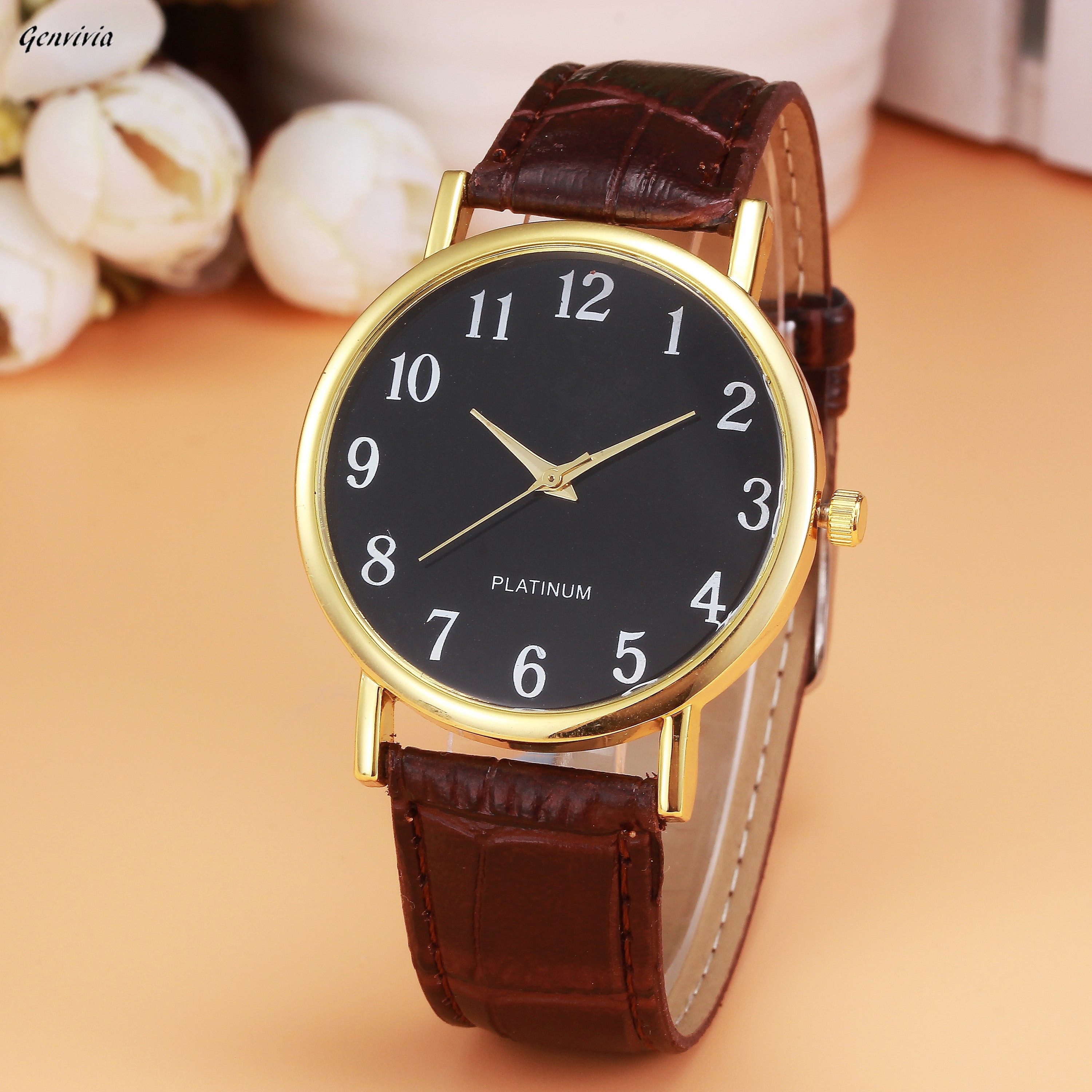 Stylish look watch at cheapest price Genvivia 2017 New Women's Watch Retro Design Leather Band Analog Alloy Quartz Wrist Watch High Quality Gift wristwatch