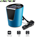 Onever Electronic Cigarette Lighter Coupler Car Cup Holder 12-24V 3.1A Dual USB Car Charger Adaptor With Voltage Current Display