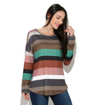 Women Rainbow Striped Long Sleeve Tops Strapless Blouse T Shirt