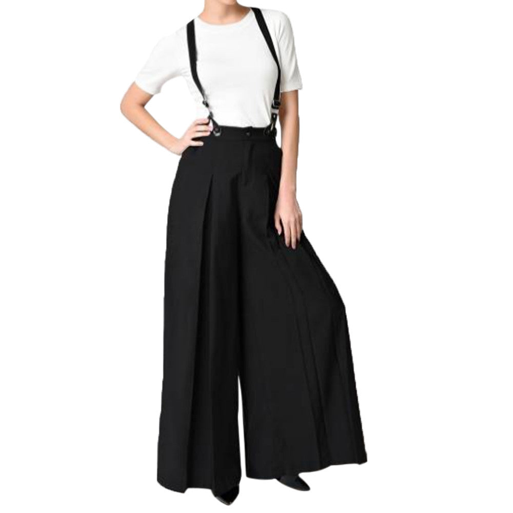 Women Vintage Strap Two Wear Wide Leg Pants Loose Pants Jumpsuit Overalls