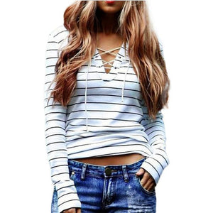 Women Stripe Long Sleeve Casual Tops T-Shirt Blouse