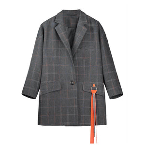 Cotton Plaid Grey Fashion Trench Jacket