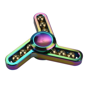 New Style Metal Zinc Alloy EDC Hand Fidget Tri Finger Spinner Gadgets Focus Tool Desk Toy Spin Widget for ADD ADHD Children Adults Relieve Stress Anxiety Rainbow Color